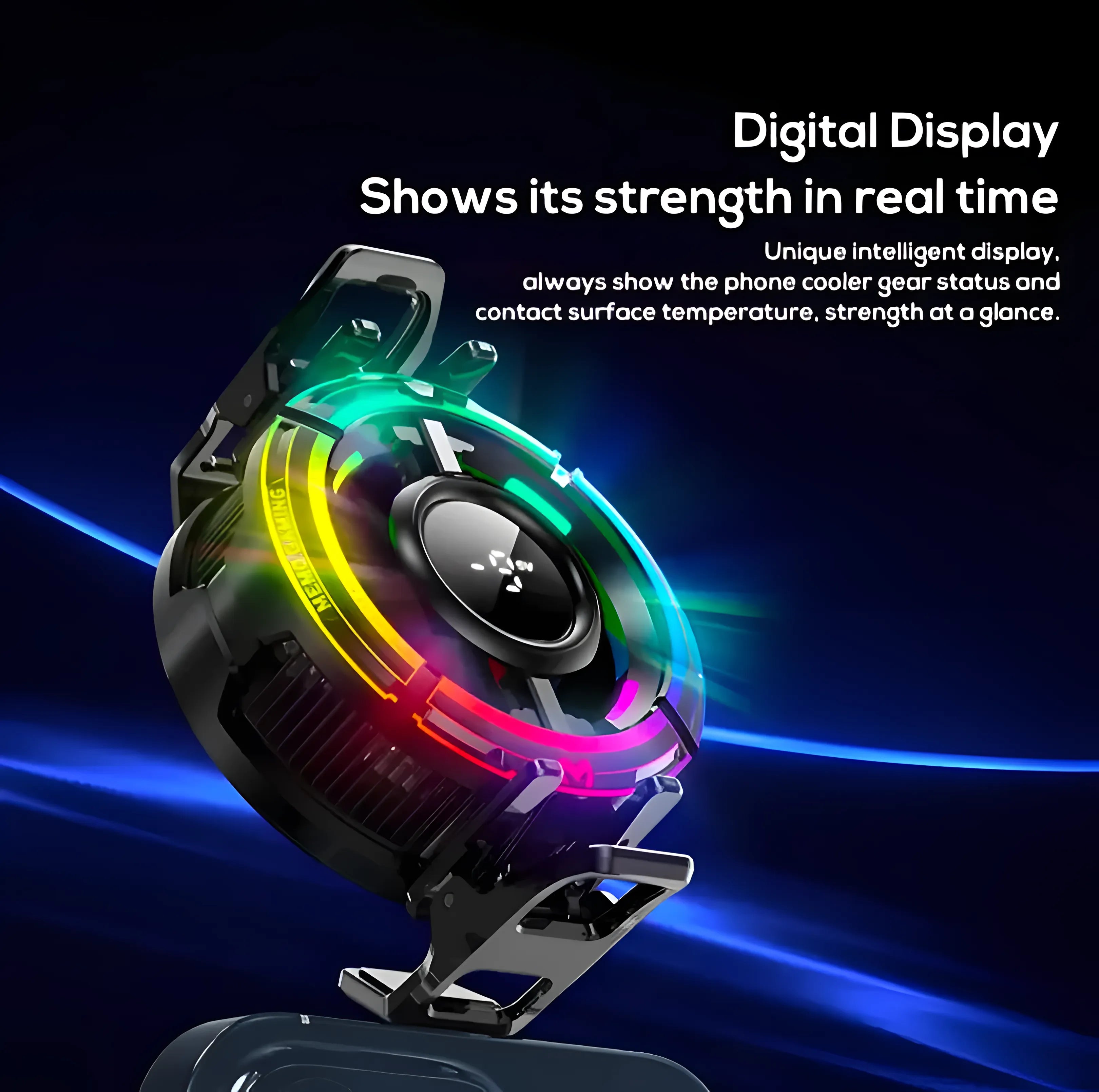 Memo CX15 RGB mobile cooling fan with LED display and magnetic grip
AI smart radiator for mobile gaming with temperature control